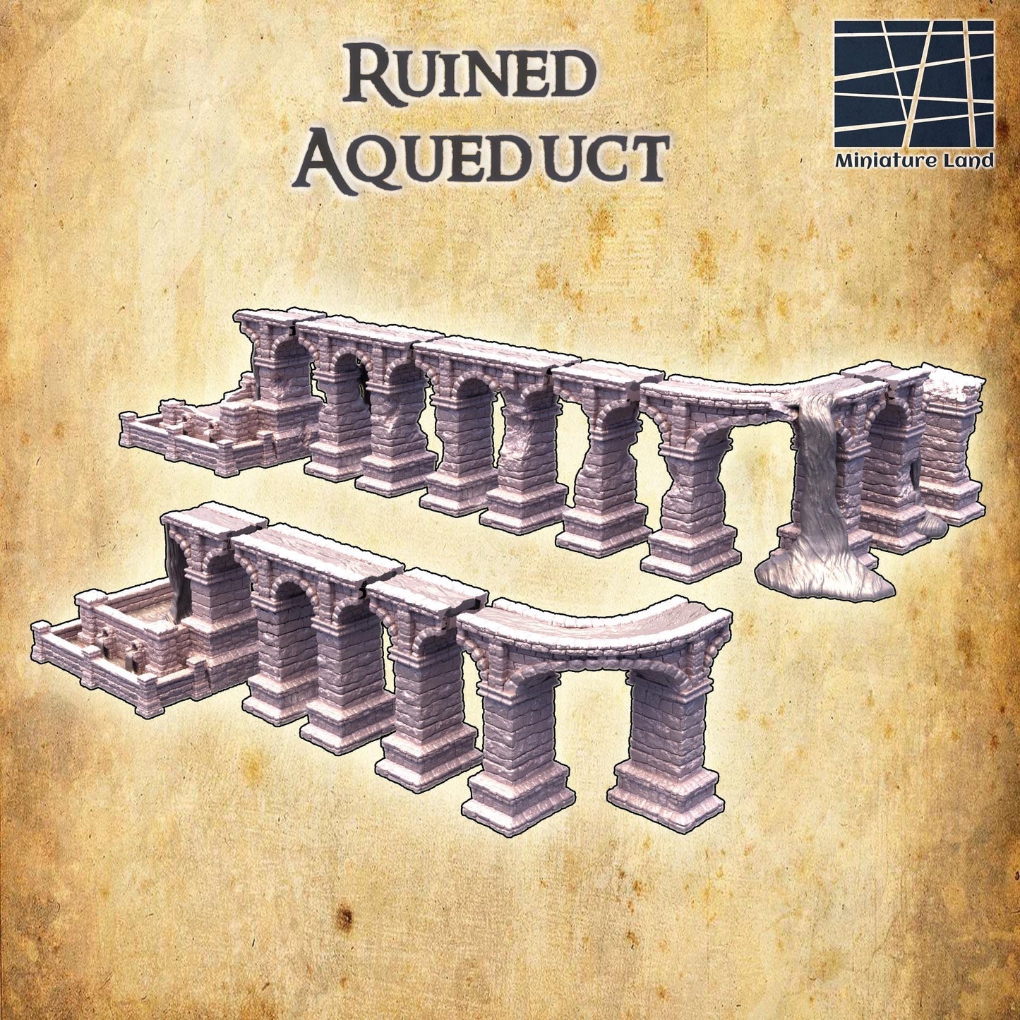 Ruined Aqueduct - Tabletop Terrain - 28 MM, Tabletop 3D Printed Terrain by MiniatureLand, Perfect for Wargaming and RPGs