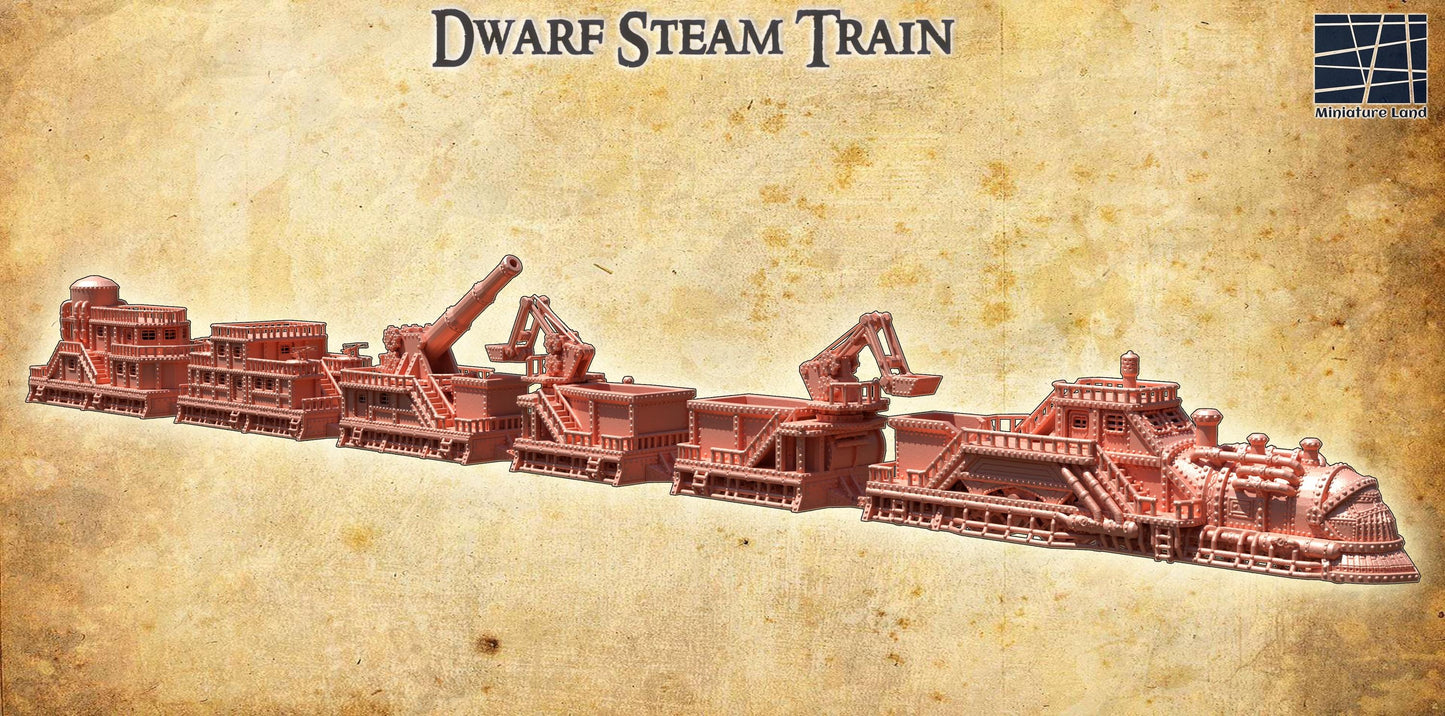 Dwarf Steam Train - Tabletop Terrain - 28 MM, Tabletop 3D Printed Terrain by MiniatureLand, Perfect for Wargaming and RPGs