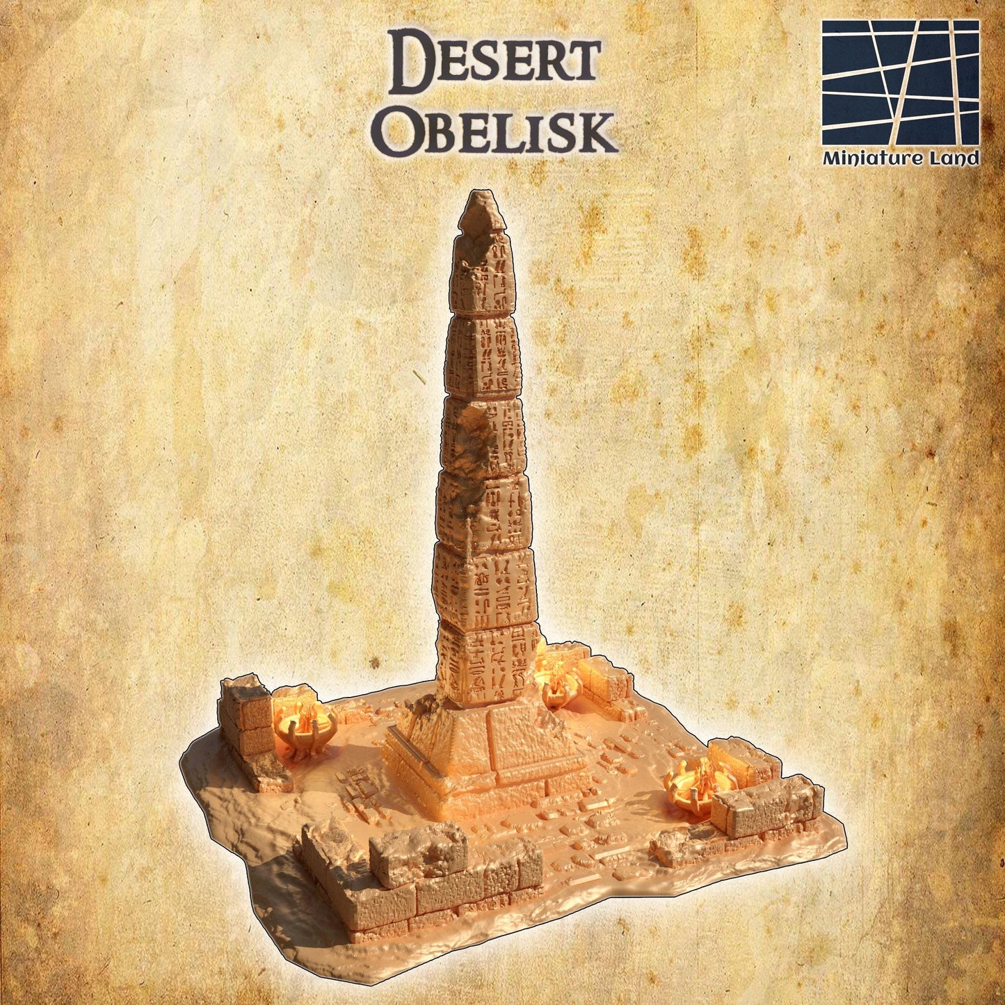 Desert Obelisk - Tabletop Terrain - 28 MM 3D Printed Terrain by MiniatureLand, Perfect for Wargaming and RPGs