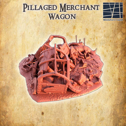 Pillaged Merchant Wagon - Tabletop Terrain - 28 MM, Tabletop 3D Printed Terrain by MiniatureLand, Perfect for Wargaming and RPGs