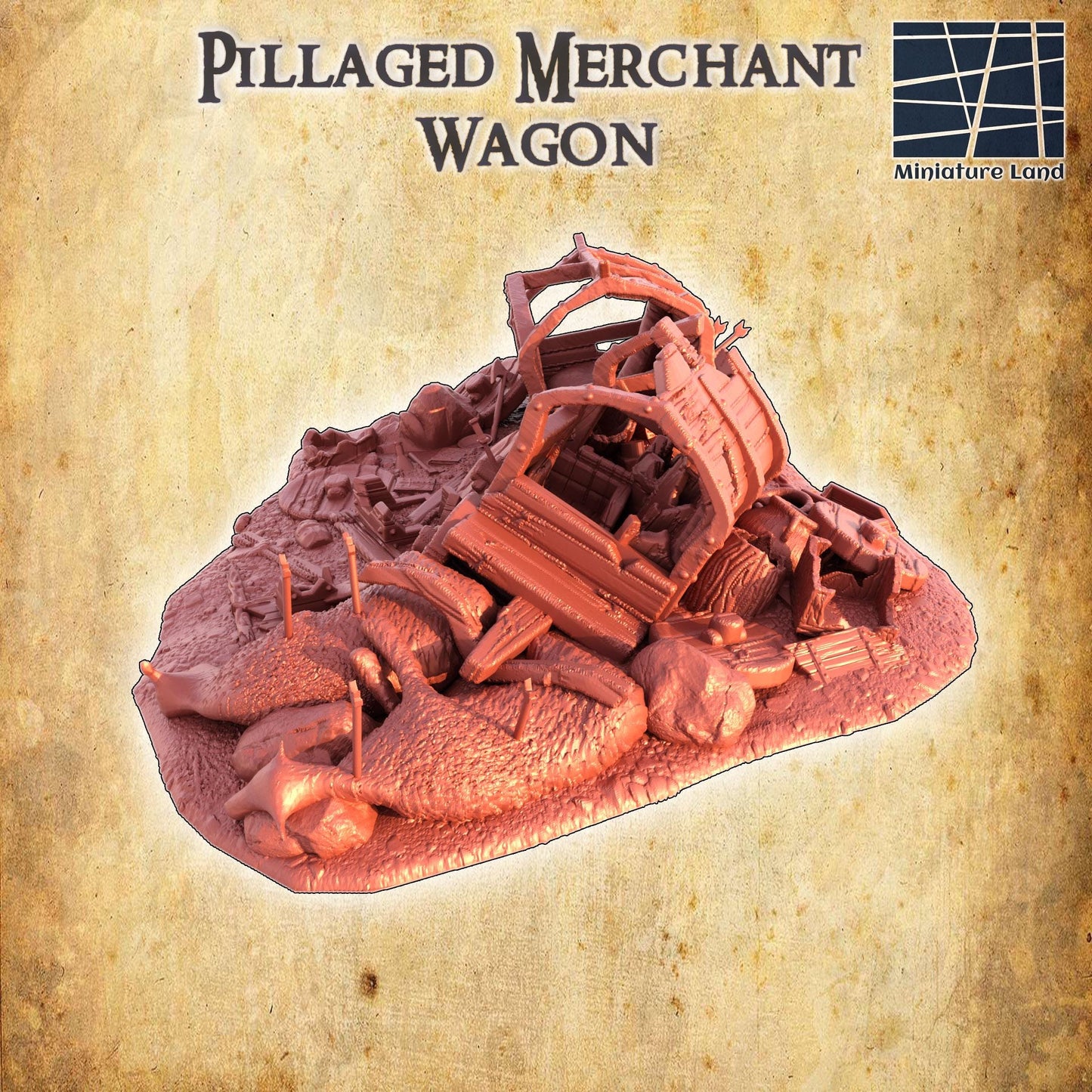 Pillaged Merchant Wagon - Tabletop Terrain - 28 MM, Tabletop 3D Printed Terrain by MiniatureLand, Perfect for Wargaming and RPGs