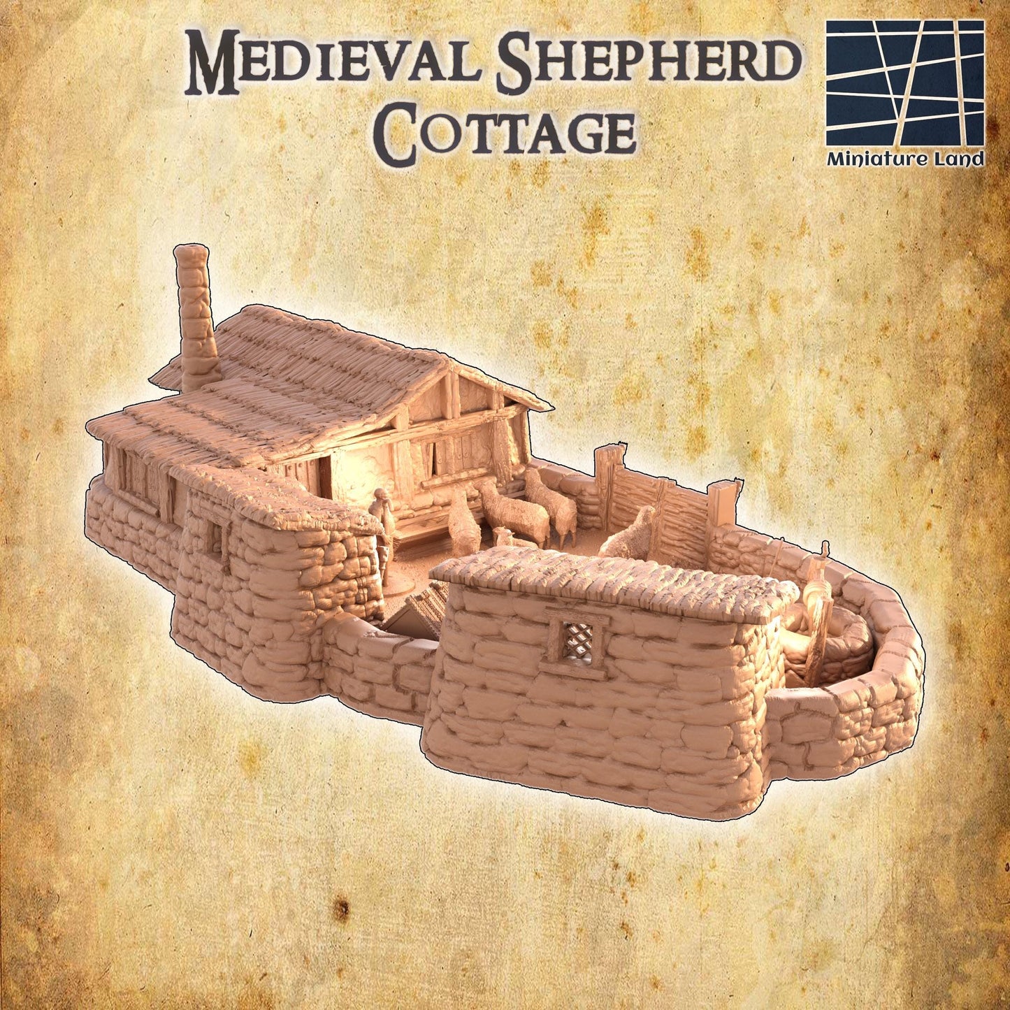 Medieval Shepherd Cottage - Tabletop Terrain - 28 MM, Tabletop 3D Printed Terrain by MiniatureLand, Perfect for Wargaming and RPGs