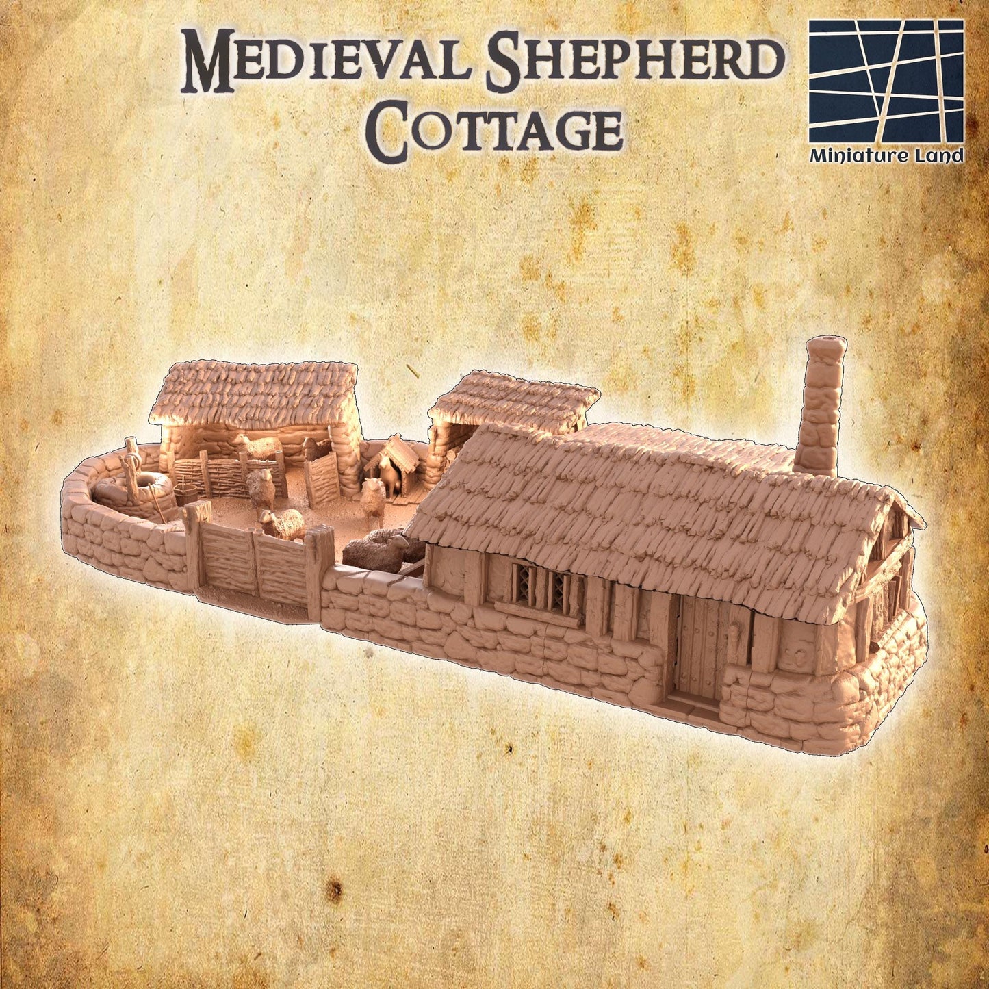 Medieval Shepherd Cottage - Tabletop Terrain - 28 MM, Tabletop 3D Printed Terrain by MiniatureLand, Perfect for Wargaming and RPGs