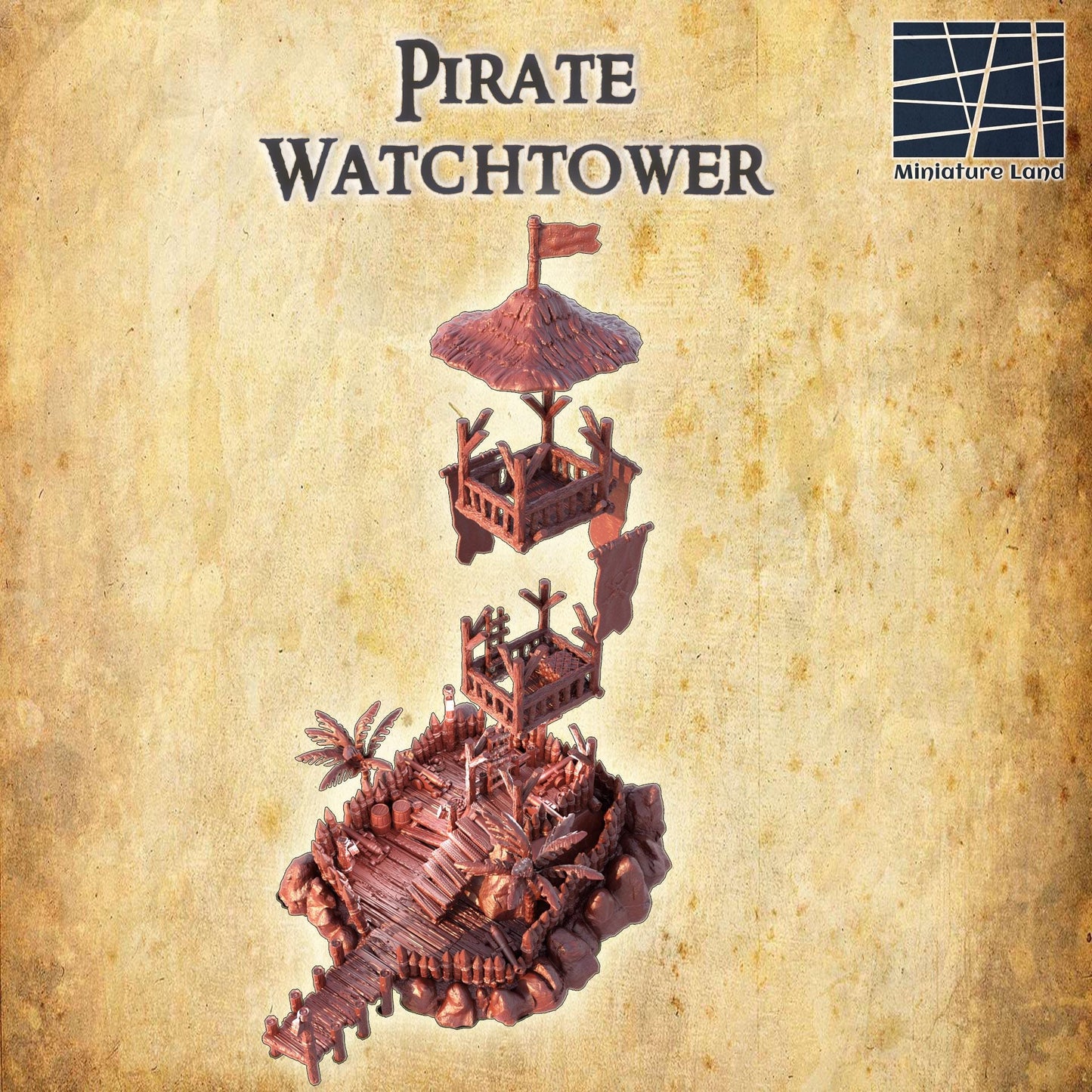 Pirate Watchtower - Tabletop Terrain - 28 MM, Tabletop 3D Printed Terrain by MiniatureLand, Perfect for Wargaming and RPGs