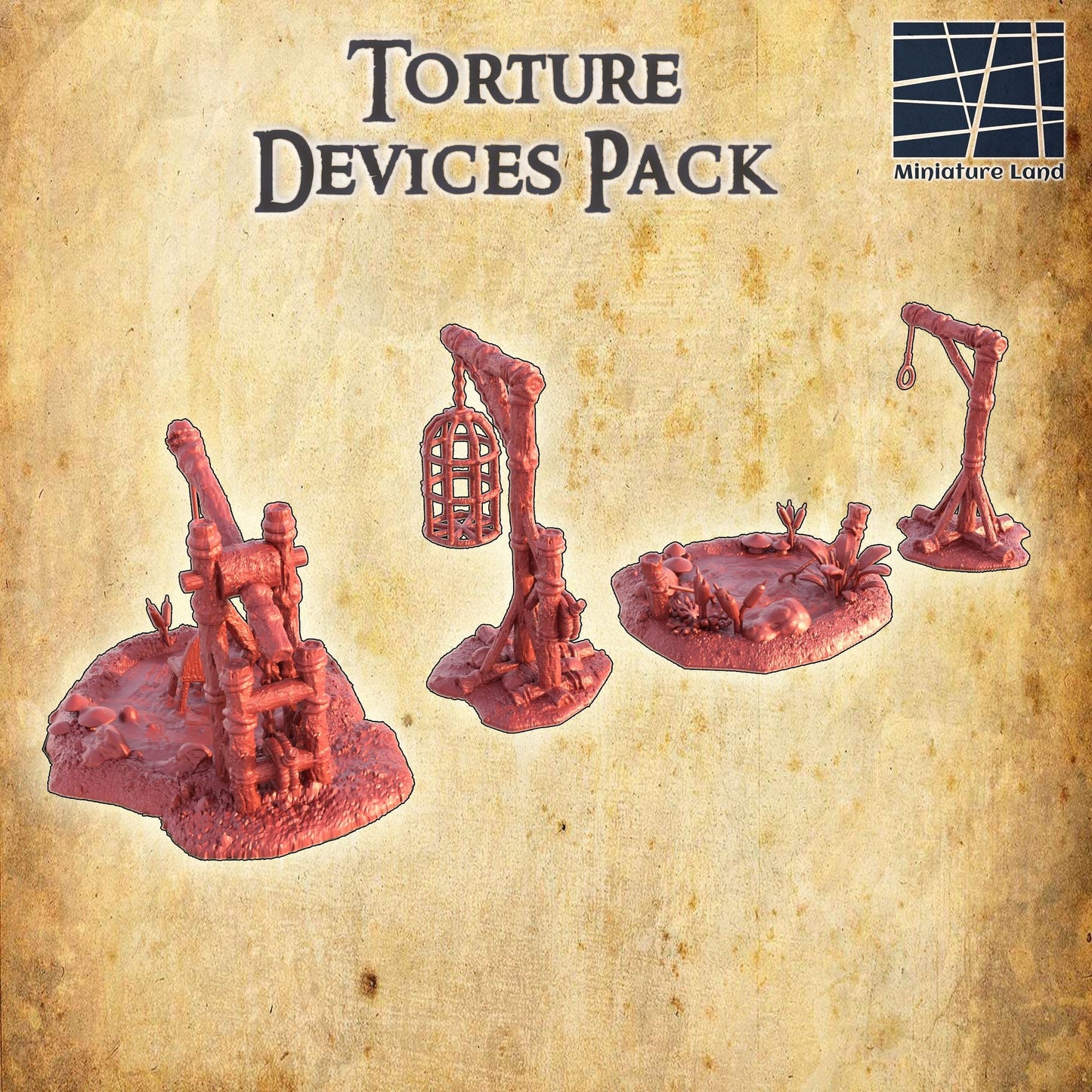 Torture Devices Pack - Tabletop Terrain - 28 MM, Tabletop 3D Printed Terrain by MiniatureLand, Perfect for Wargaming and RPGs