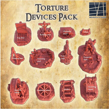Torture Devices Pack - Tabletop Terrain - 28 MM, Tabletop 3D Printed Terrain by MiniatureLand, Perfect for Wargaming and RPGs