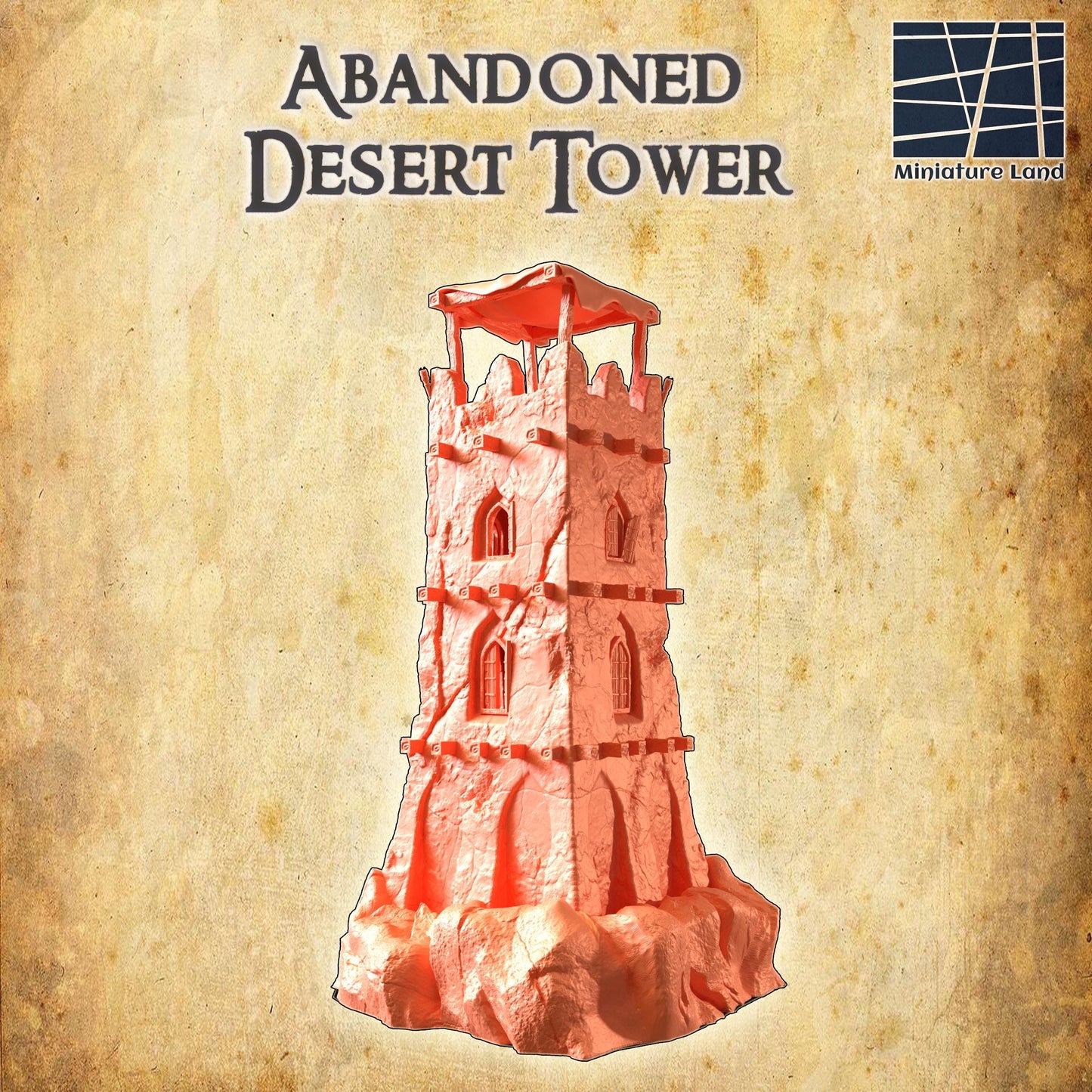 Abandoned Desert Tower - Tabletop Terrain - 28 MM Tabletop 3D Printed Terrain by MiniatureLand, Perfect for Wargaming and RPGs