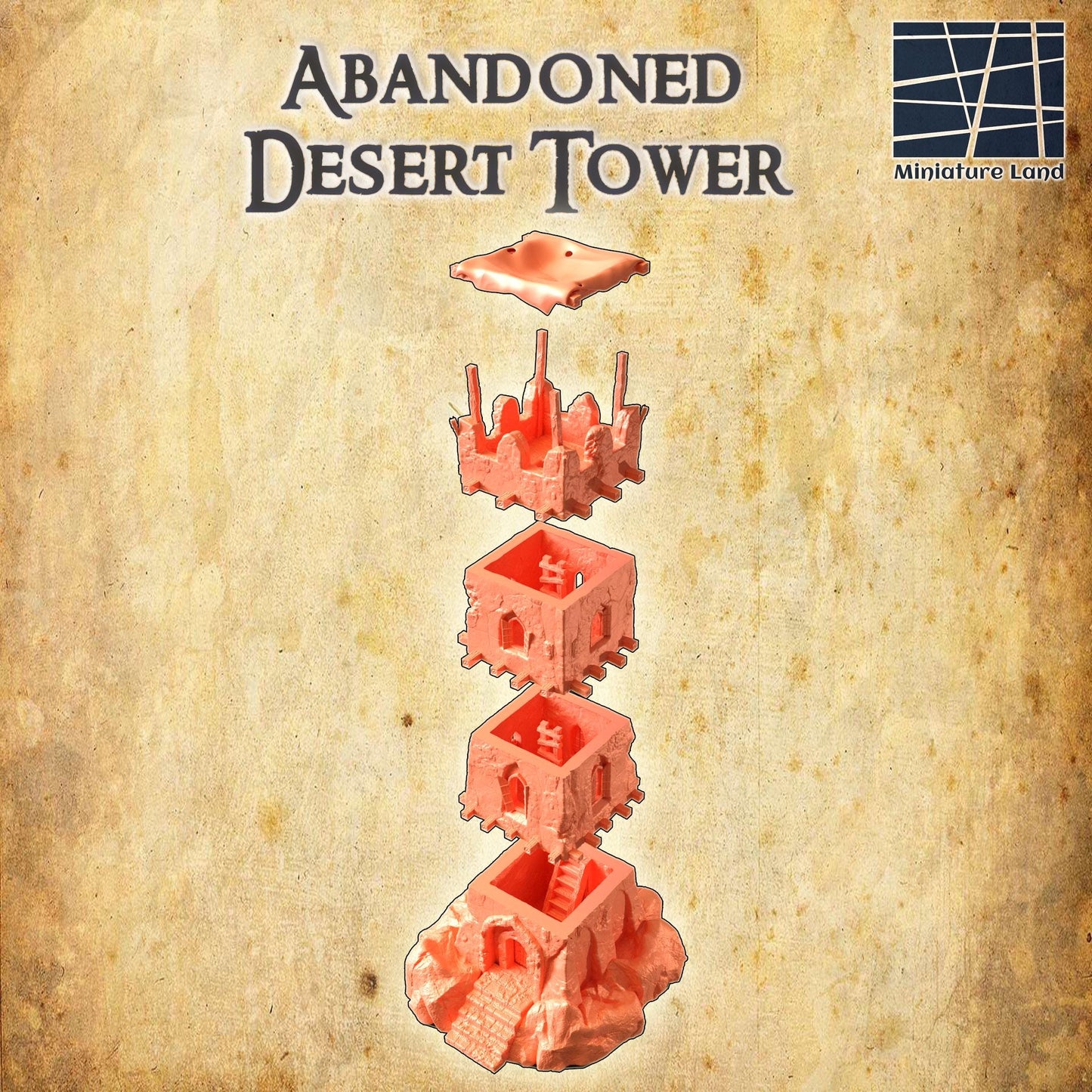 Abandoned Desert Tower - Tabletop Terrain - 28 MM Tabletop 3D Printed Terrain by MiniatureLand, Perfect for Wargaming and RPGs