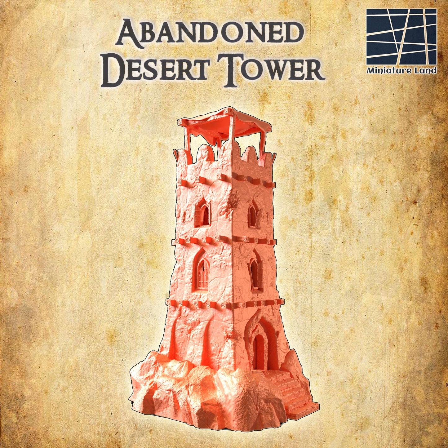 Abandoned Desert Tower - Tabletop Terrain - 28 MM Tabletop 3D Printed Terrain by MiniatureLand, Perfect for Wargaming and RPGs