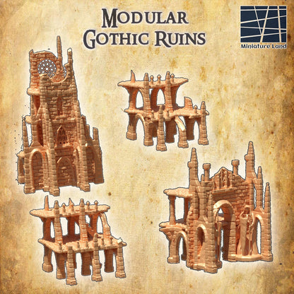 Modular Gothic Ruins - Tabletop Terrain - 28 MM, Tabletop 3D Printed Terrain by MiniatureLand, Perfect for Wargaming and RPGs