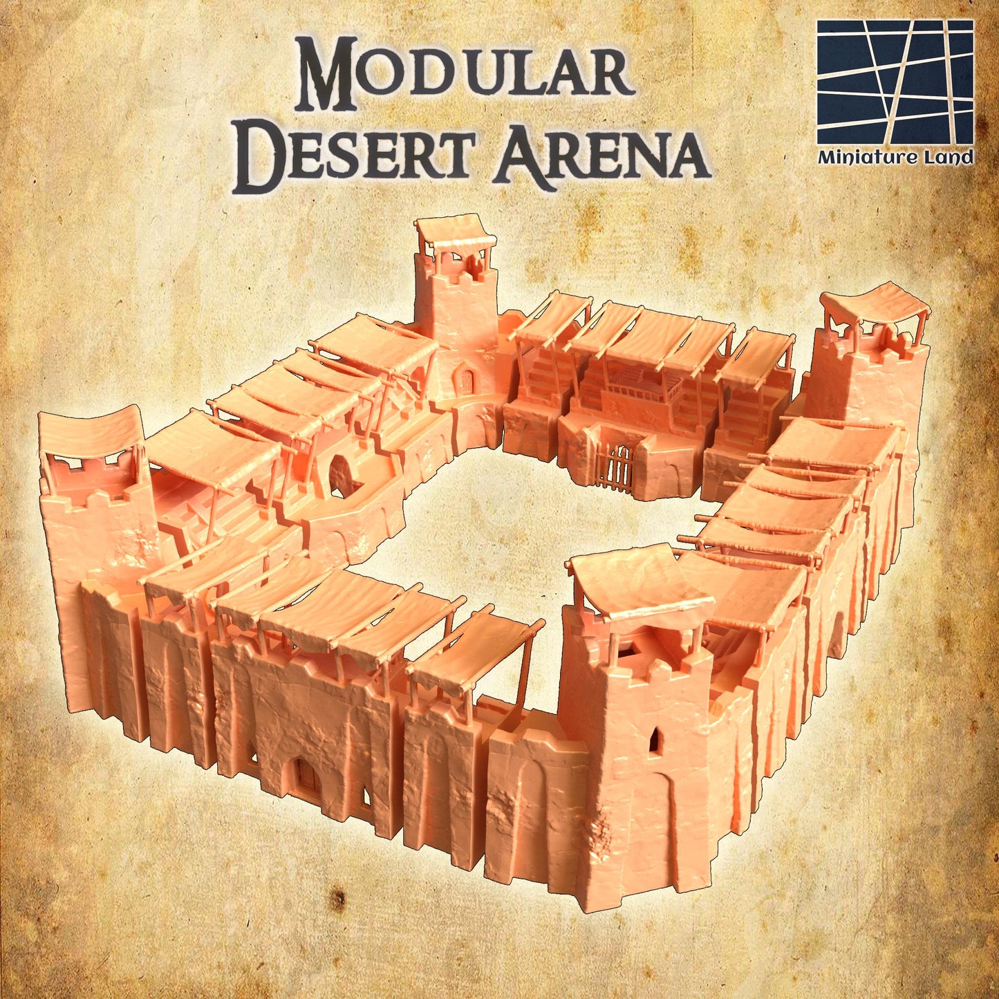 Small Desert Arena - Tabletop Terrain - 28 MM, Tabletop 3D Printed Terrain by MiniatureLand, Perfect for Wargaming and RPGs