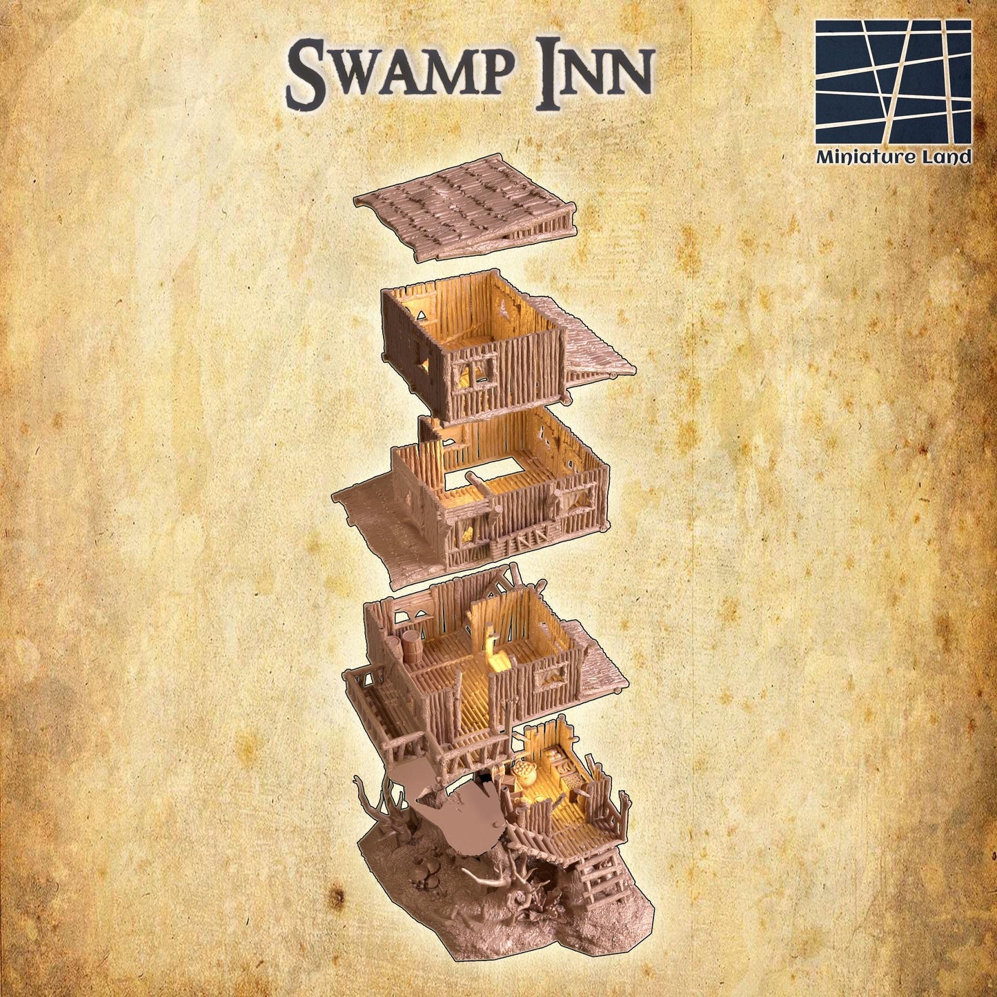 Swamp Inn - Tabletop Terrain - 28 MM, Tabletop 3D Printed Terrain by MiniatureLand, Perfect for Wargaming and RPGs