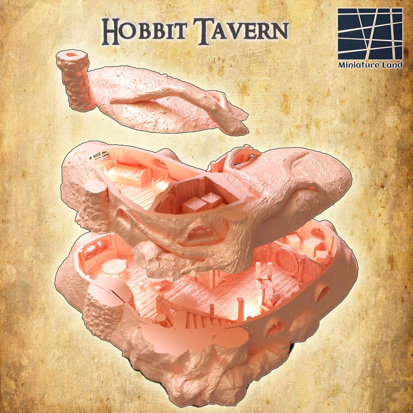Hobbit Tavern - Tabletop Terrain - 28 MM, Tabletop 3D Printed Terrain by MiniatureLand, Perfect for Wargaming and RPGs