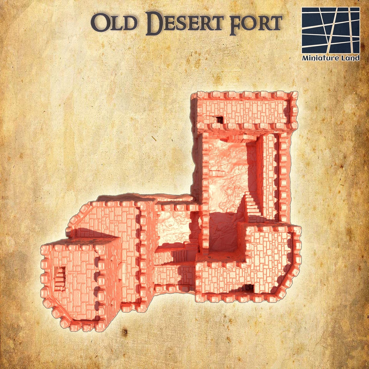 Old Desert Fort - Tabletop Terrain - 28 MM, Tabletop 3D Printed Terrain by MiniatureLand, Perfect for Wargaming and RPGs