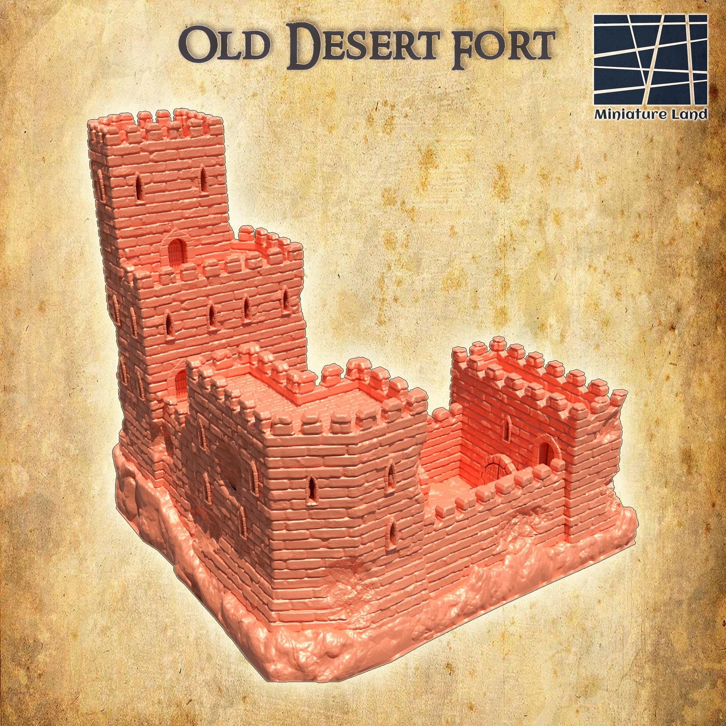 Old Desert Fort - Tabletop Terrain - 28 MM, Tabletop 3D Printed Terrain by MiniatureLand, Perfect for Wargaming and RPGs