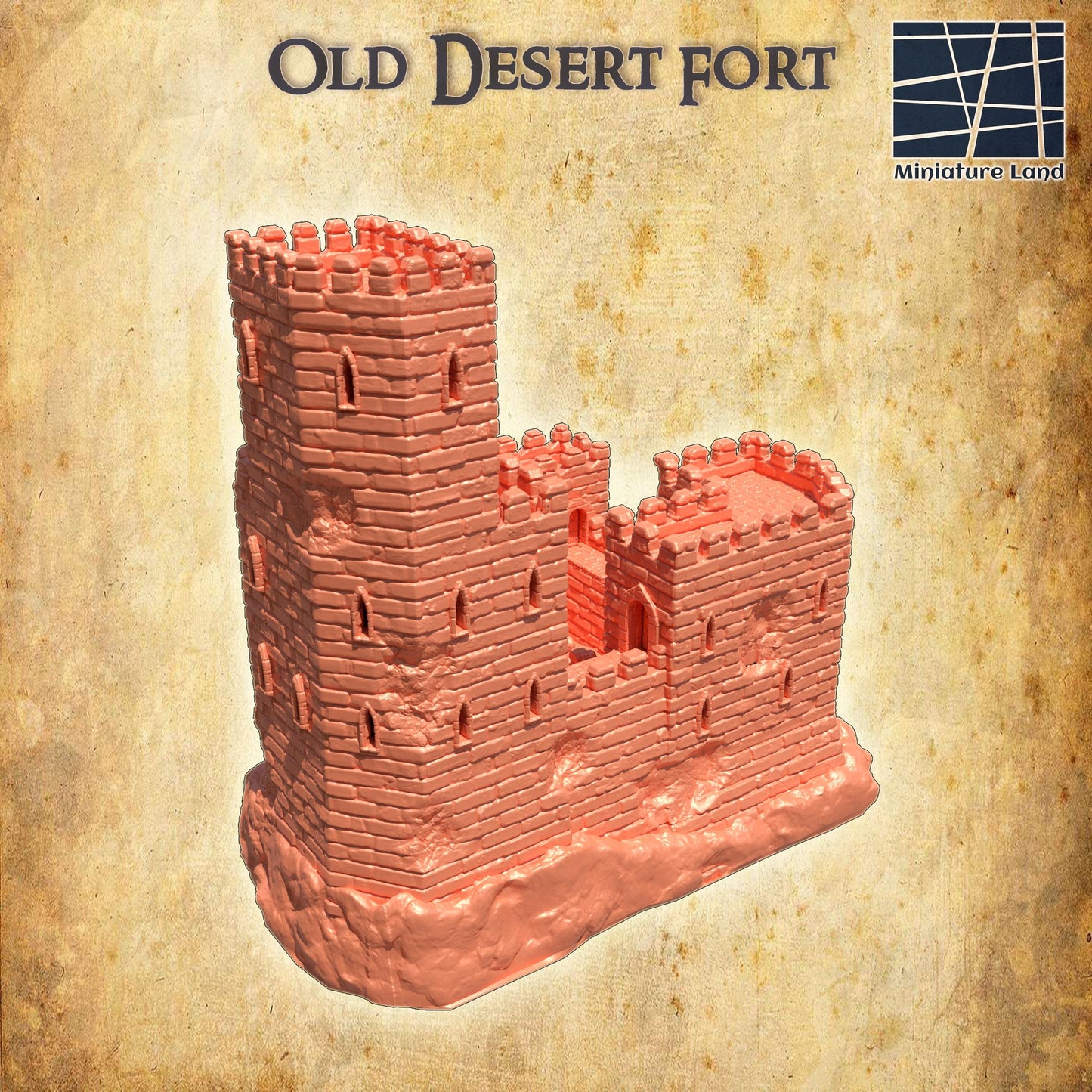 Old Desert Fort - Tabletop Terrain - 28 MM, Tabletop 3D Printed Terrain by MiniatureLand, Perfect for Wargaming and RPGs