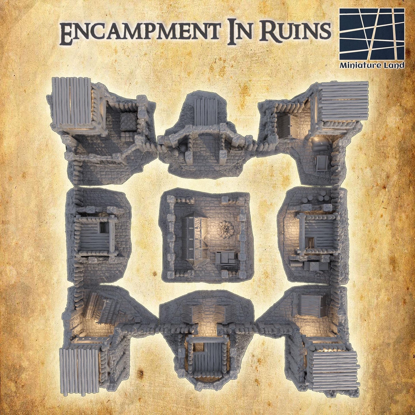 Encampment in Ruins - Tabletop Terrain - 28 MM, Tabletop 3D Printed Terrain by MiniatureLand, Perfect for Wargaming and RPGs