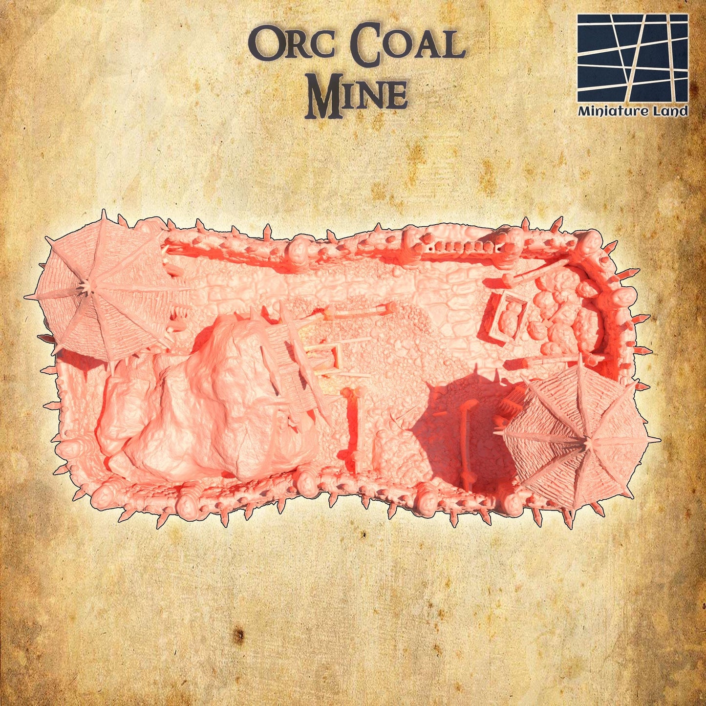 Orc Coal Mine - Tabletop Terrain - 28 MM, Tabletop 3D Printed Terrain by MiniatureLand, Perfect for Wargaming and RPGs