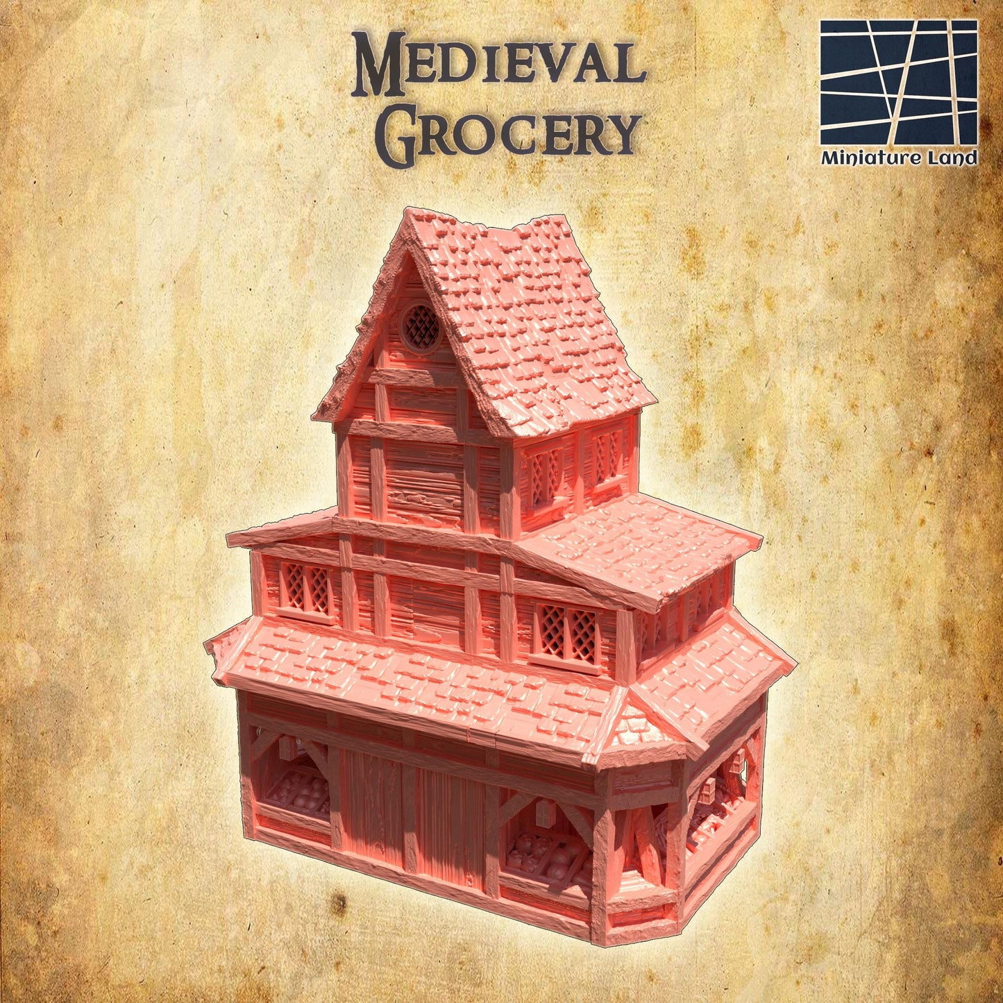 Medieval Grocery - Tabletop Terrain - 28 MM Tabletop 3D Printed Terrain by MiniatureLand, Perfect for Wargaming and RPGs