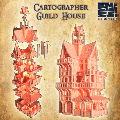 Cartographer Guild House - Tabletop Terrain - 28 MM, Tabletop 3D Printed Terrain by MiniatureLand, Perfect for Wargaming and RPGs