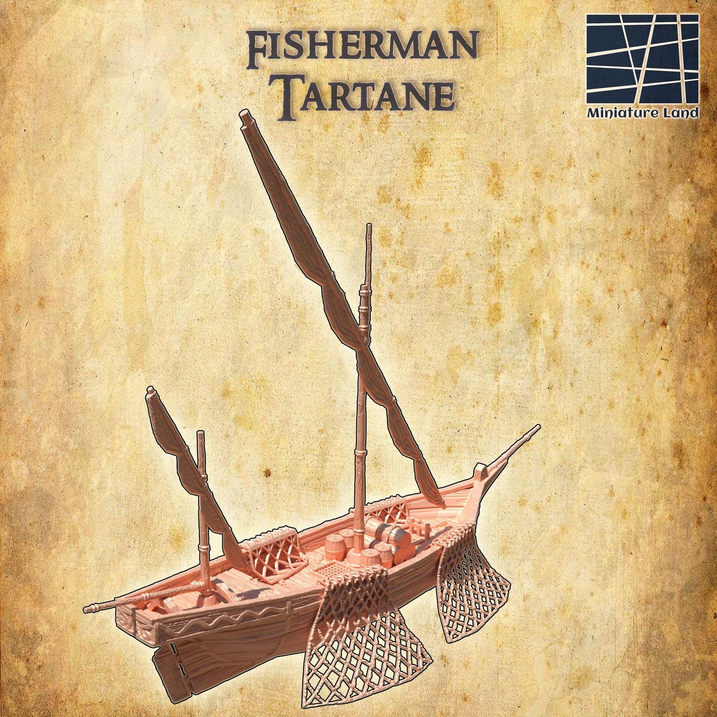 Fisherman Tartane - Tabletop Terrain - 28 MM, Tabletop 3D Printed Terrain by MiniatureLand, Perfect for Wargaming and RPGs