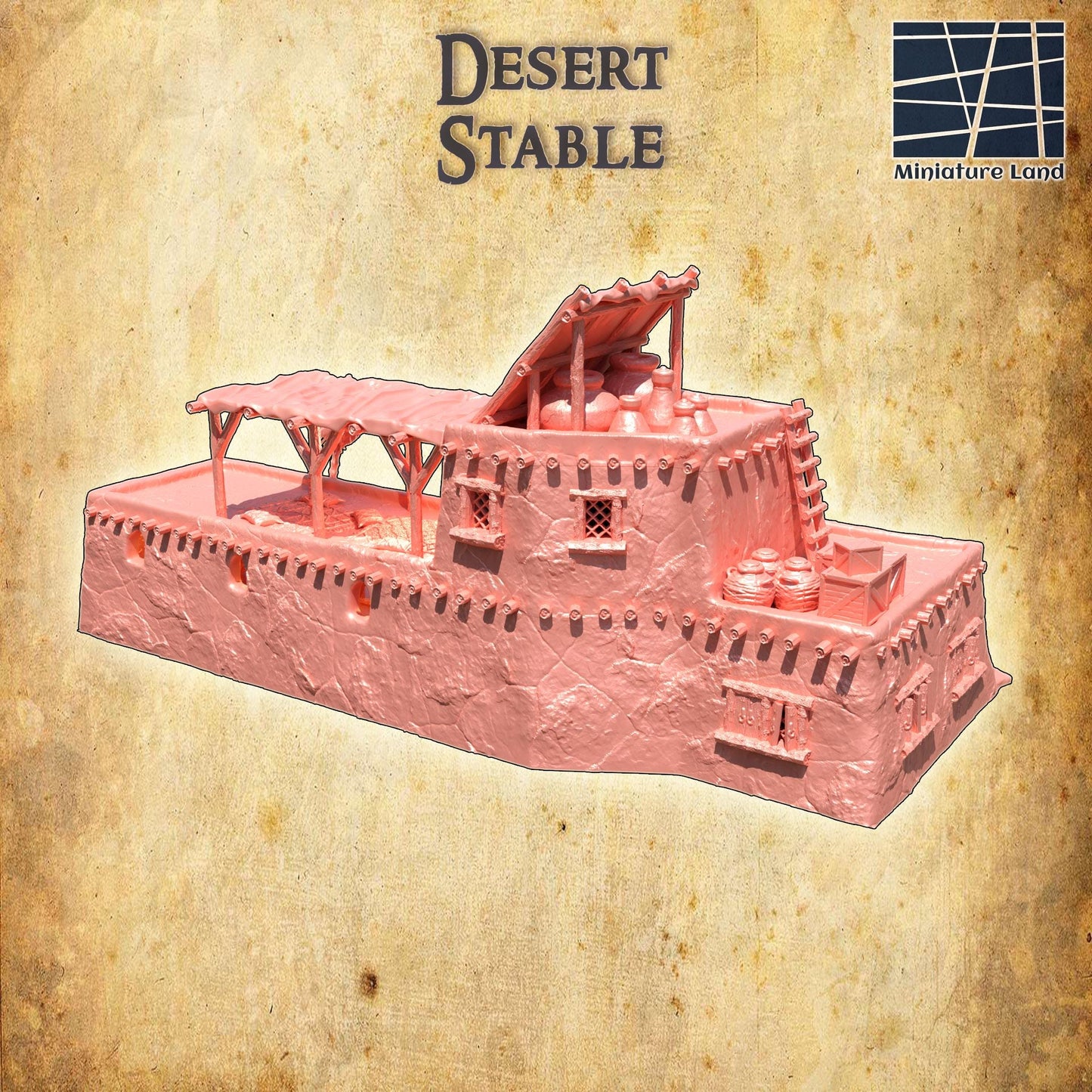 Desert Stable - Tabletop Terrain - 28 MM, Tabletop 3D Printed Terrain by MiniatureLand, Perfect for Wargaming and RPGs