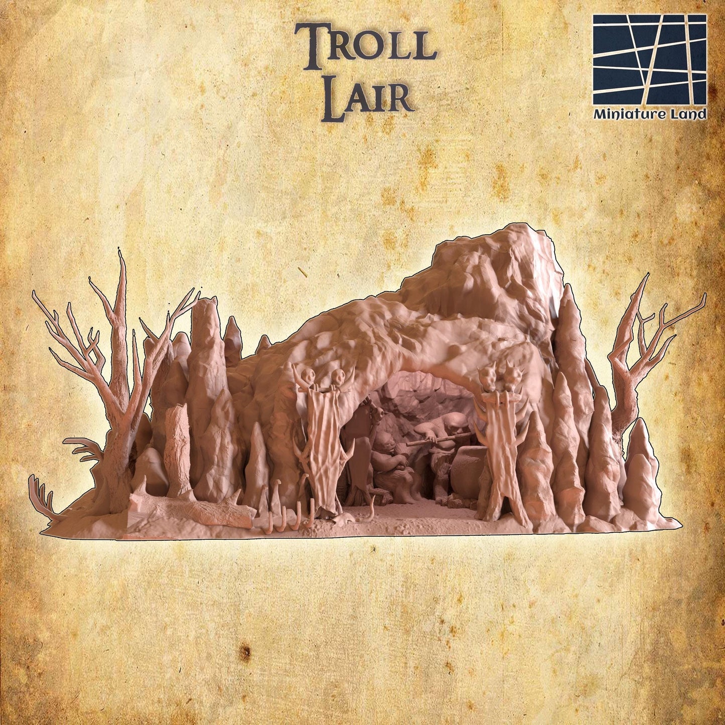 Troll Lair - Tabletop Terrain - 28 MM, Tabletop 3D Printed Terrain by MiniatureLand, Perfect for Wargaming and RPGs