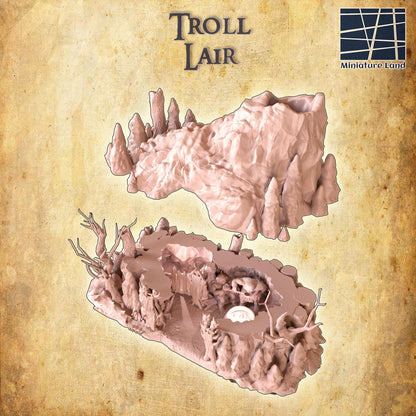 Troll Lair - Tabletop Terrain - 28 MM, Tabletop 3D Printed Terrain by MiniatureLand, Perfect for Wargaming and RPGs