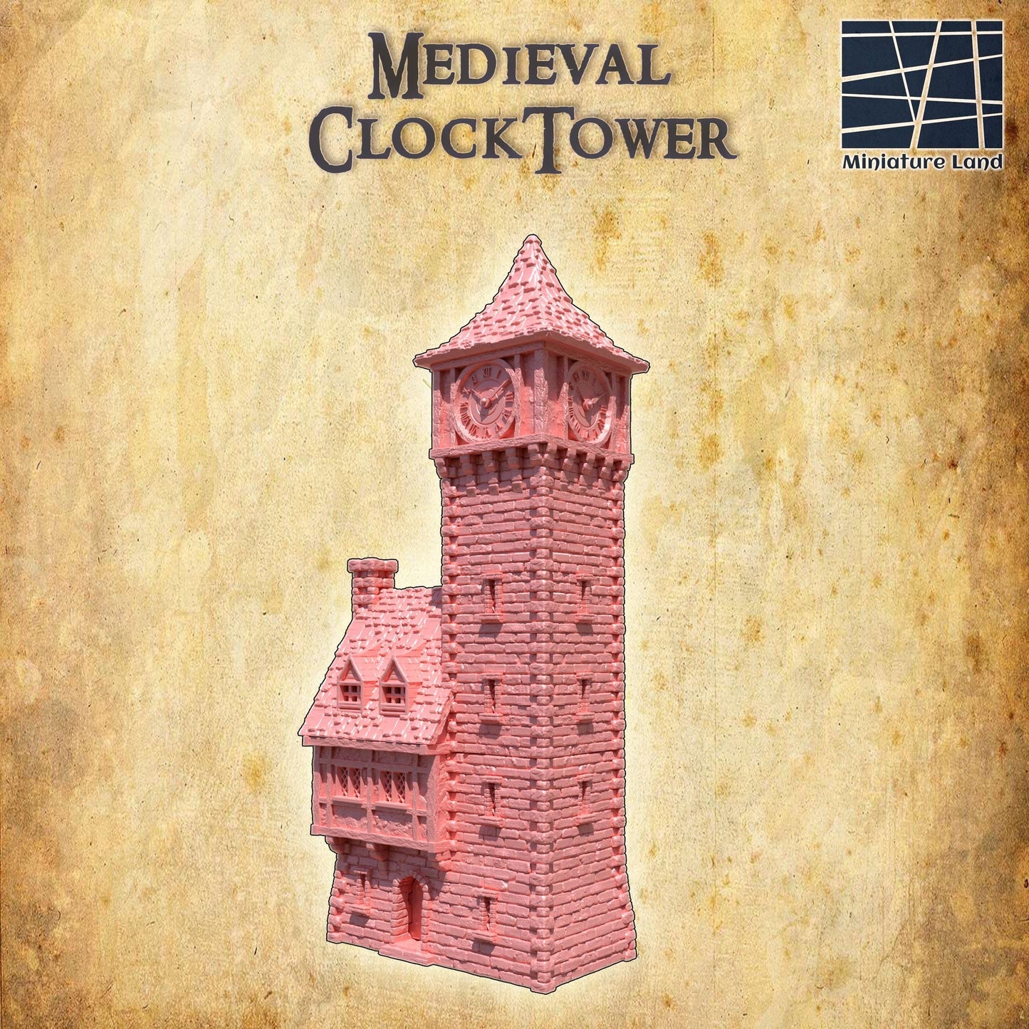 Medieval Clocktower - Tabletop Terrain - 28 MM, Tabletop 3D Printed Terrain by MiniatureLand, Perfect for Wargaming and RPGs