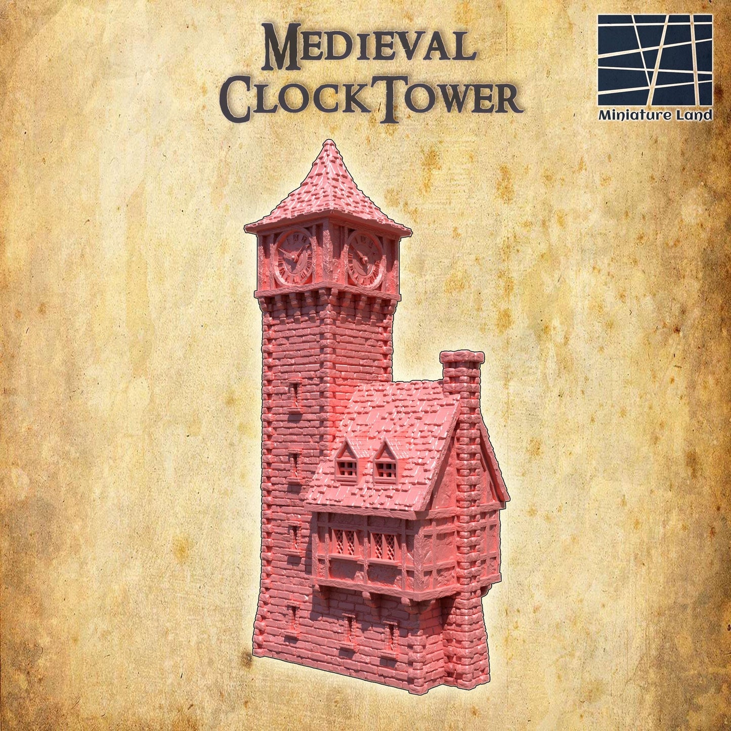 Medieval Clocktower - Tabletop Terrain - 28 MM, Tabletop 3D Printed Terrain by MiniatureLand, Perfect for Wargaming and RPGs