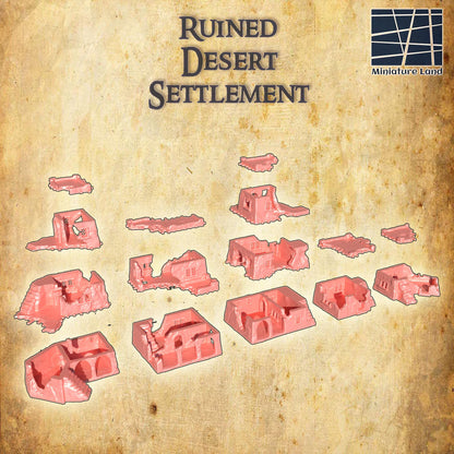 Ruined Desert Settlement - Tabletop Terrain - 28 MM, Tabletop 3D Printed Terrain by MiniatureLand, Perfect for Wargaming and RPGs