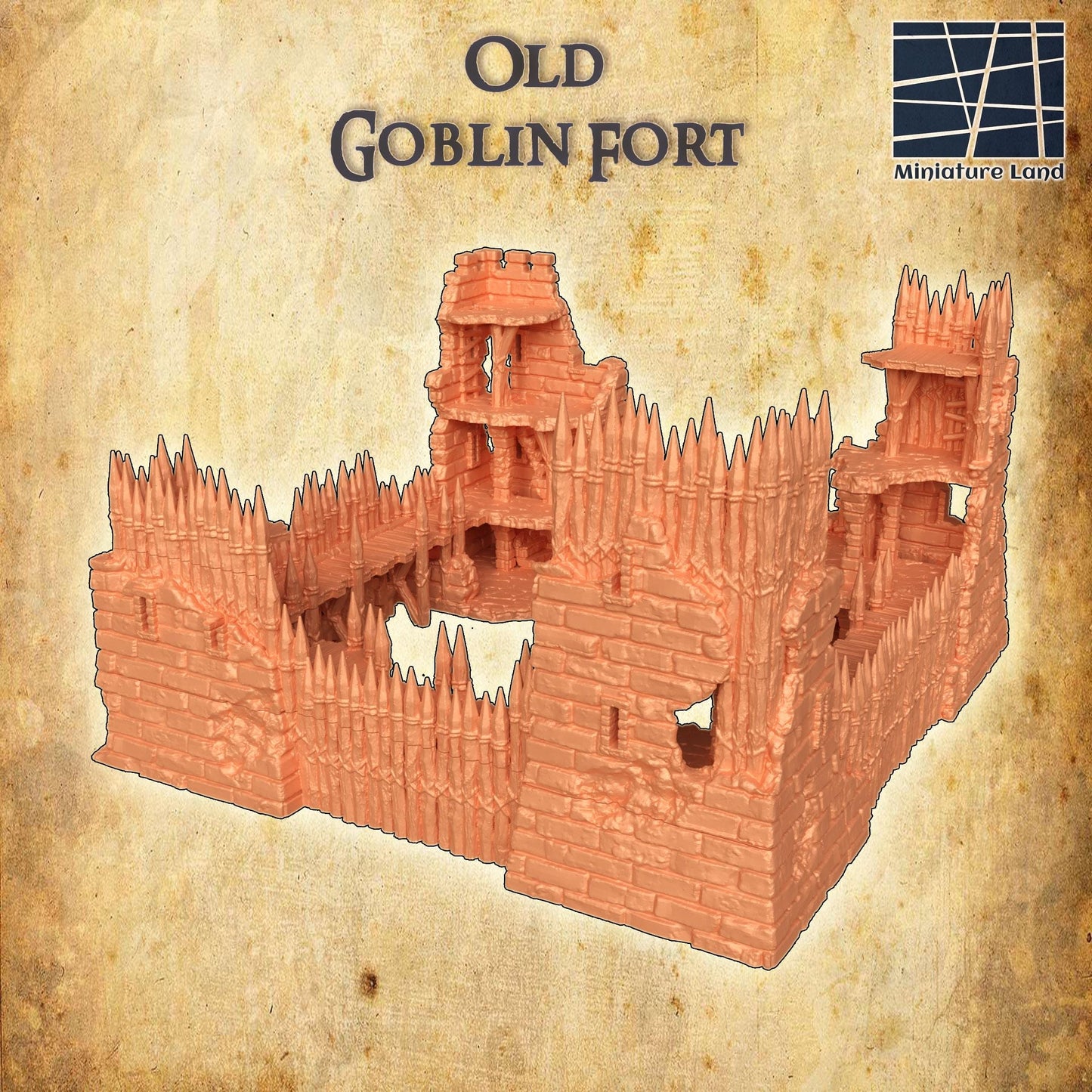 Modular Goblin Fort- Tabletop Terrain - 28 MM, Tabletop 3D Printed Terrain by MiniatureLand, Perfect for Wargaming and RPGs