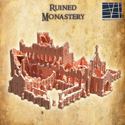 Ruined Monastery - Tabletop Terrain - 28 MM, Tabletop 3D Printed Terrain by MiniatureLand, Perfect for Wargaming and RPGs
