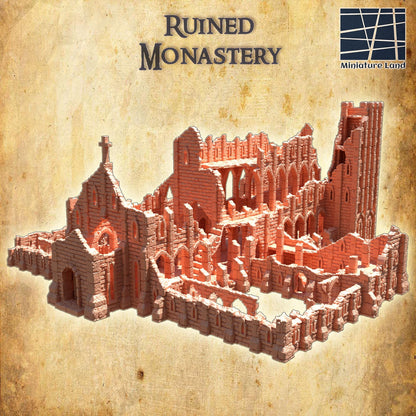 Ruined Monastery - Tabletop Terrain - 28 MM, Tabletop 3D Printed Terrain by MiniatureLand, Perfect for Wargaming and RPGs