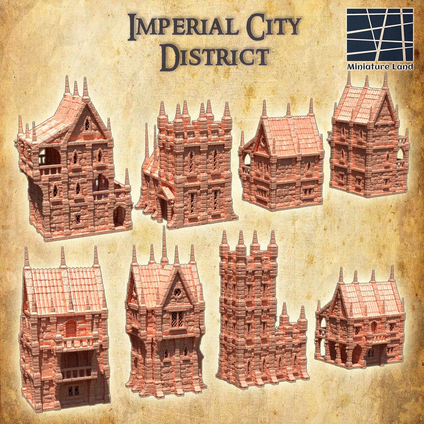 Imperial City District - Tabletop Terrain - 28 MM, Tabletop 3D Printed Terrain by MiniatureLand, Perfect for Wargaming and RPGs