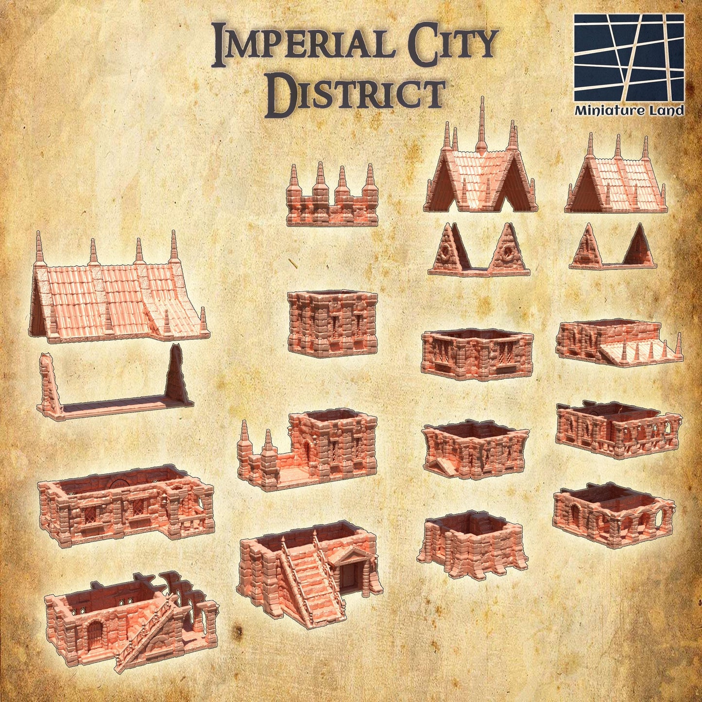 Imperial City District - Tabletop Terrain - 28 MM, Tabletop 3D Printed Terrain by MiniatureLand, Perfect for Wargaming and RPGs