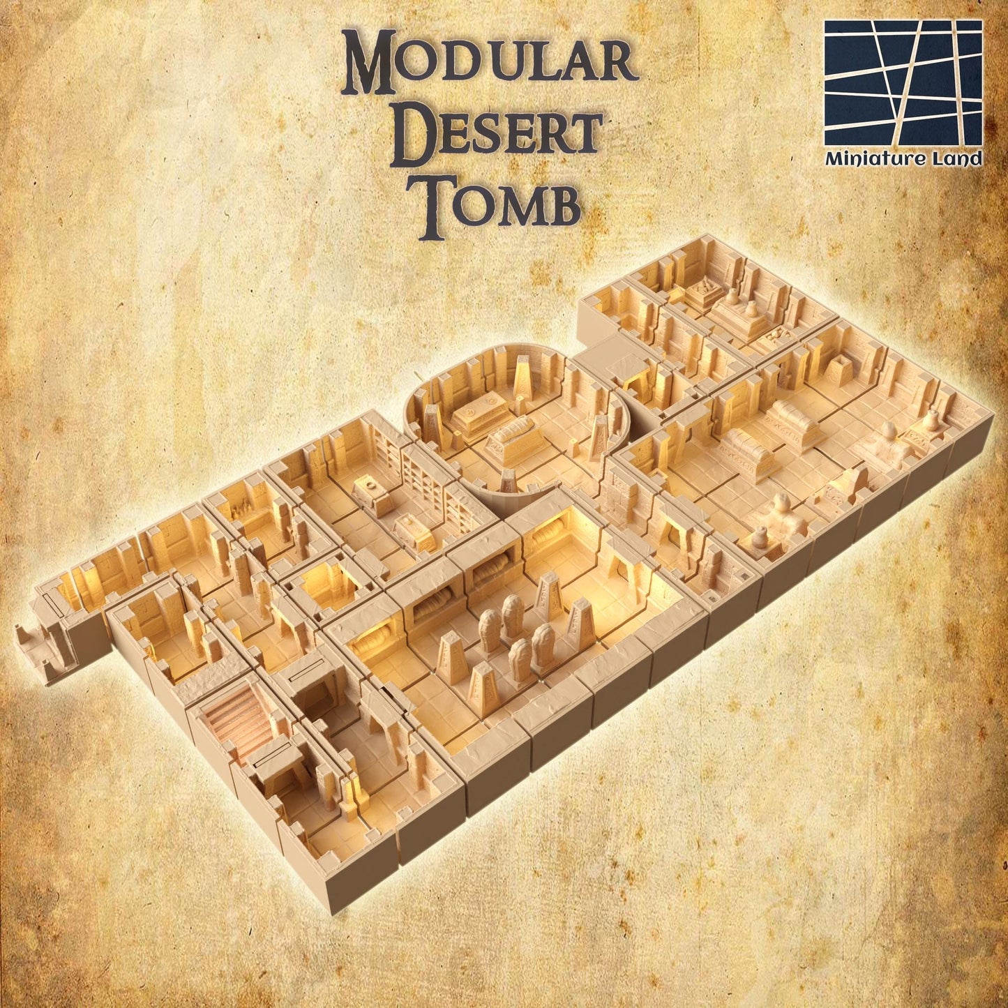 Modular Desert Tomb - Tabletop Terrain - 28 MM 3D Printed Terrain by MiniatureLand, Perfect for Wargaming and RPGs