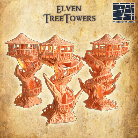 Elven TreeTowers - Tabletop Terrain - 28 MM, Tabletop 3D Printed Terrain by MiniatureLand, Perfect for Wargaming and RPGs