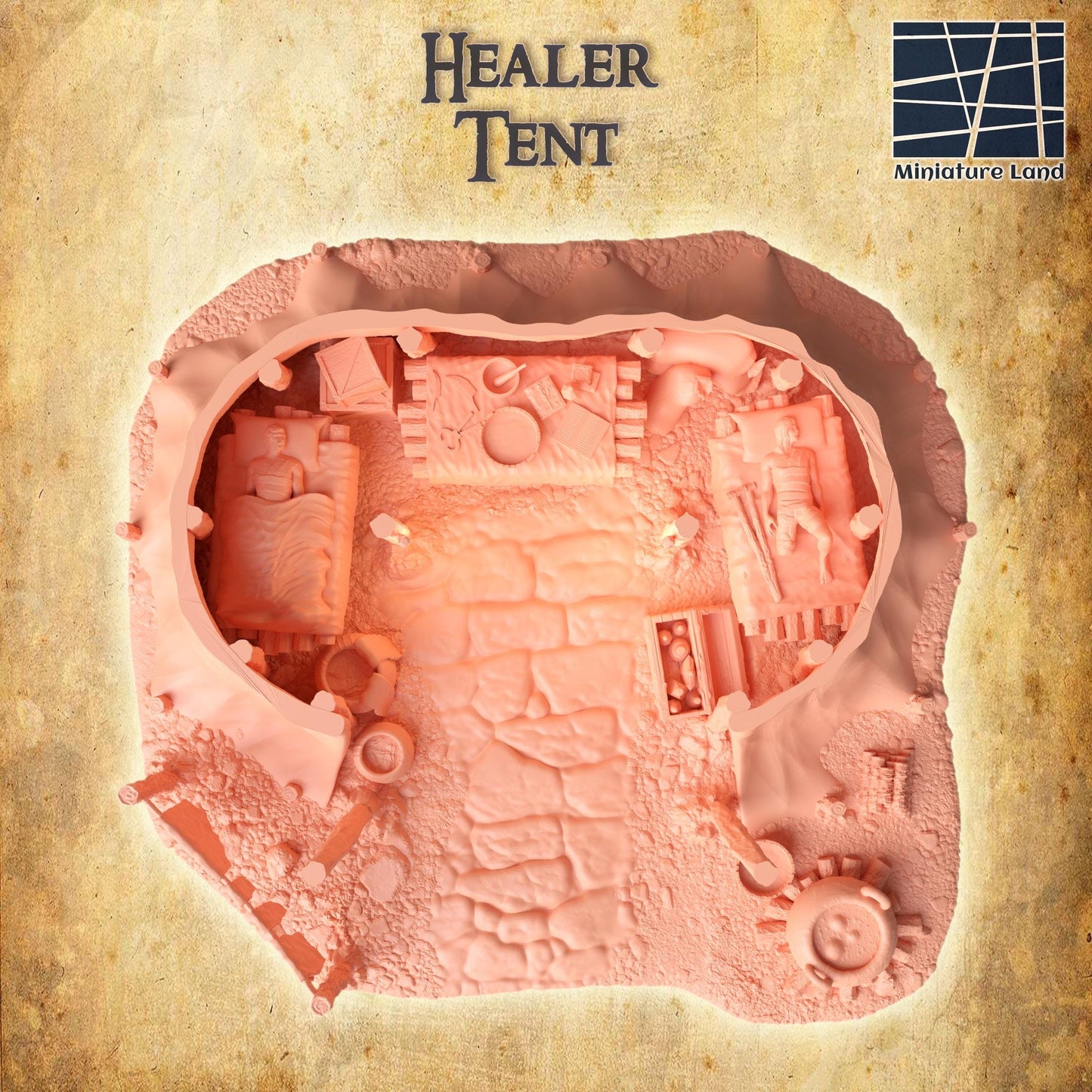 Healer Tent - Tabletop Terrain - 28 MM, Tabletop 3D Printed Terrain by MiniatureLand, Perfect for Wargaming and RPGs