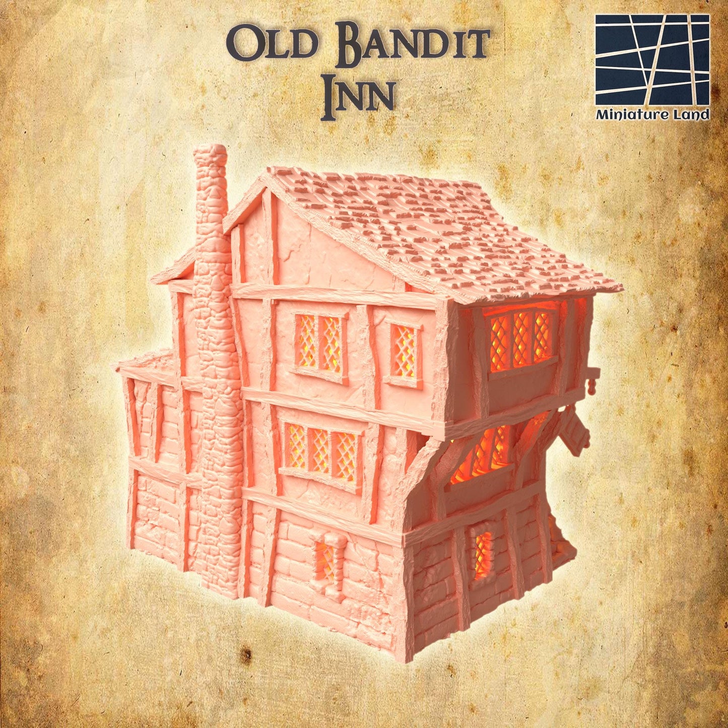 Old Bandit Inn - Tabletop Terrain - 28 MM, Tabletop 3D Printed Terrain by MiniatureLand, Perfect for Wargaming and RPGs