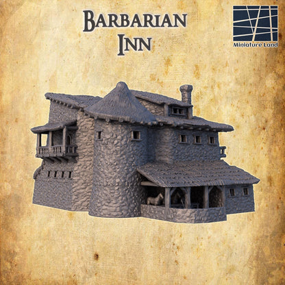Barbarian Inn - Tabletop Terrain - 28 MM, Tabletop 3D Printed Terrain by MiniatureLand, Perfect for Wargaming and RPGs
