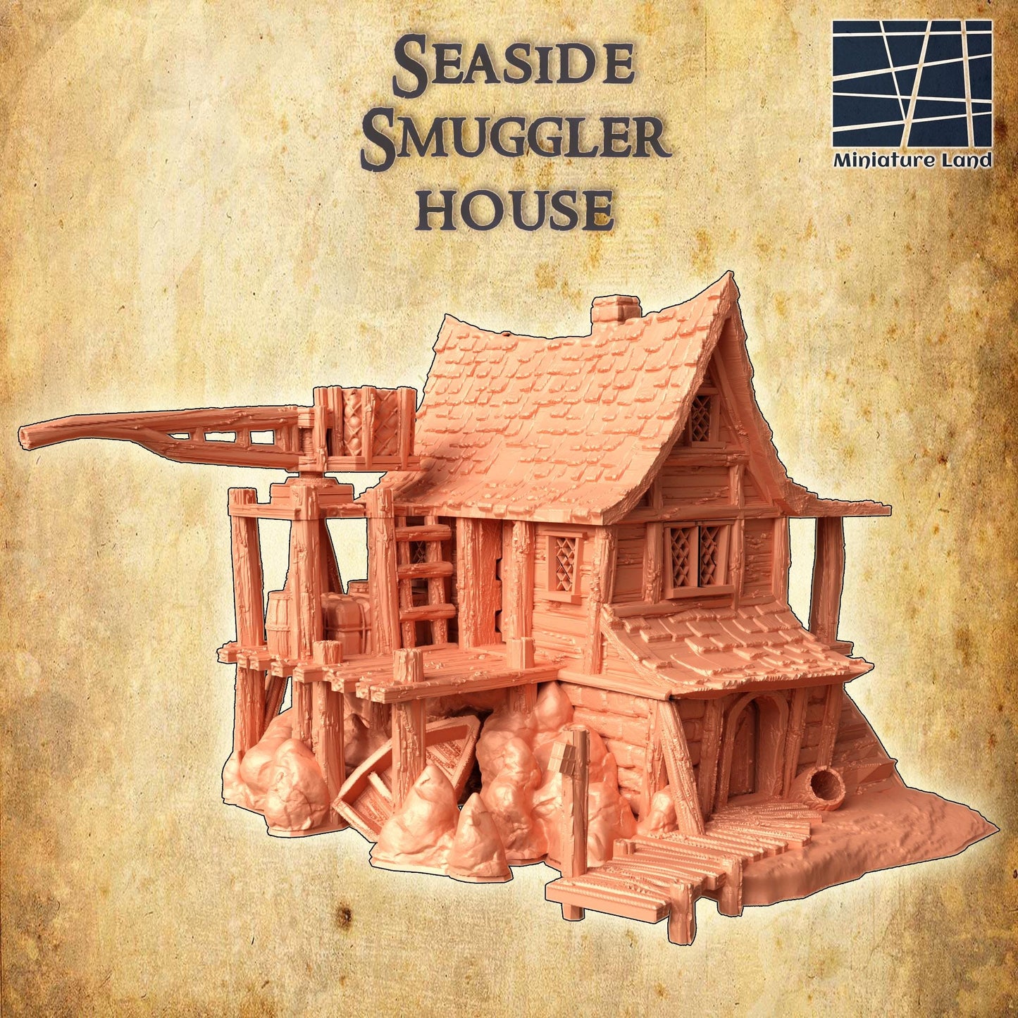 Seaside Smuggler House- Tabletop Terrain - 28 MM, Tabletop 3D Printed Terrain by MiniatureLand, Perfect for Wargaming and RPGs