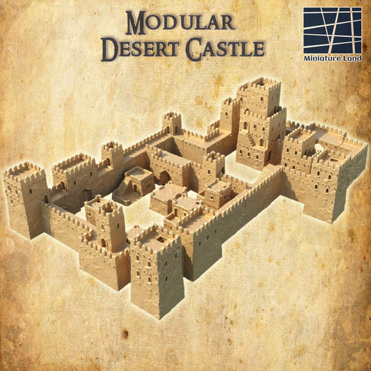 Modular Desert Castle - Tabletop Terrain - 28 MM, Tabletop 3D Printed Terrain by MiniatureLand, Perfect for Wargaming and RPGs
