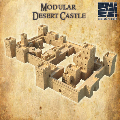 Modular Desert Castle - Tabletop Terrain - 28 MM, Tabletop 3D Printed Terrain by MiniatureLand, Perfect for Wargaming and RPGs