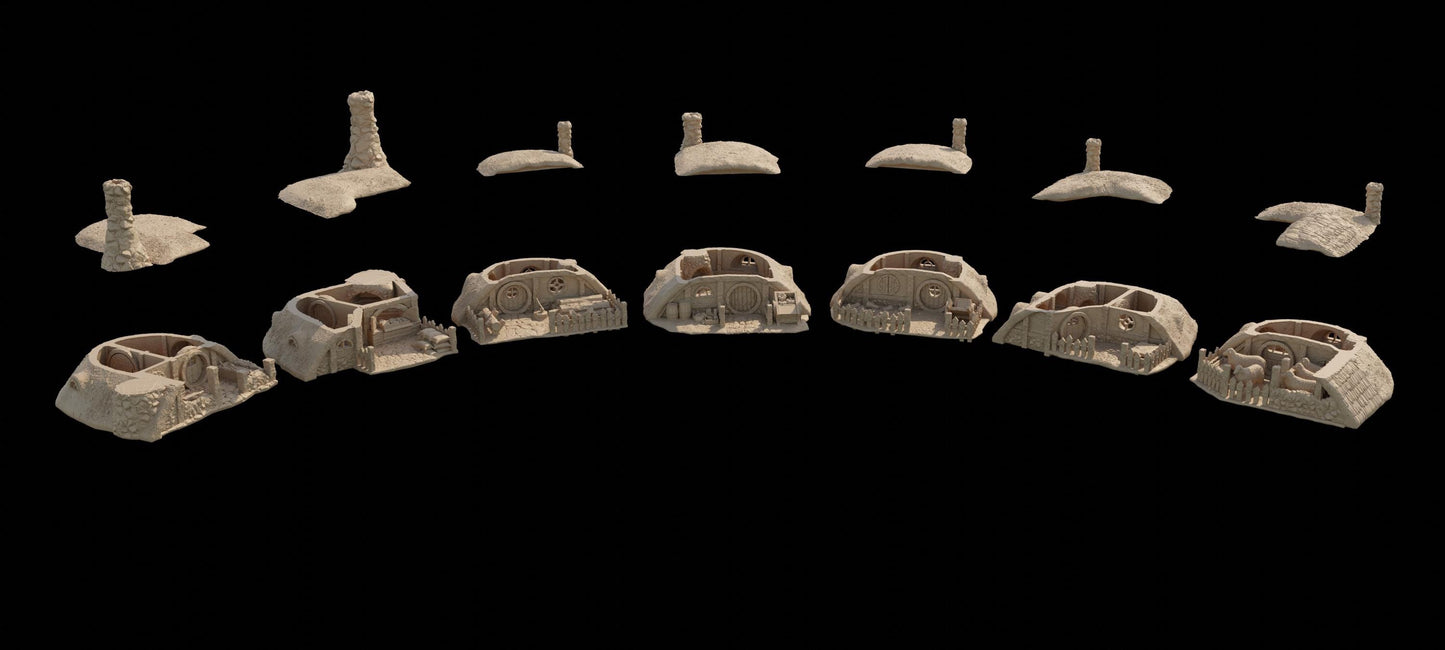 Hobbit Burrows - Tabletop Terrain - 28 MM, Tabletop 3D Printed Terrain by MiniatureLand, Perfect for Wargaming and RPGs