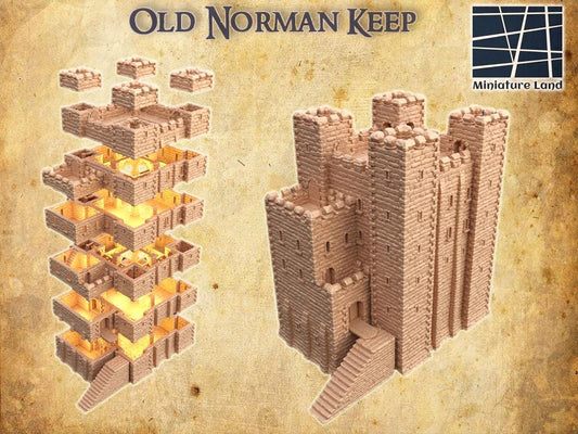 Old Norman Keep - Tabletop Terrain - 28 MM, Tabletop 3D Printed Terrain by MiniatureLand, Perfect for Wargaming and RPGs