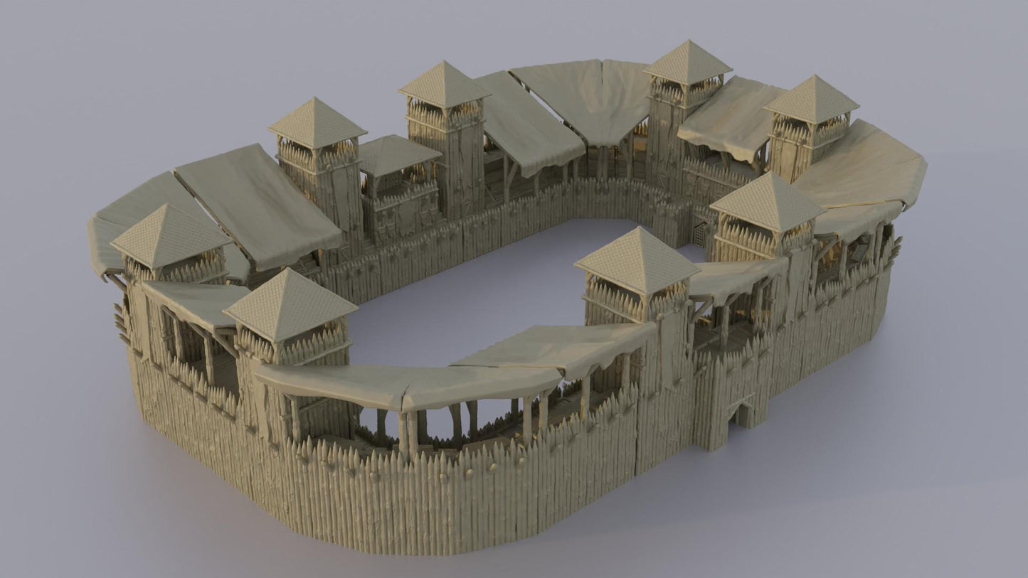 Modular Wooden Arena - Tabletop Terrain - 28 MM, Tabletop 3D Printed Terrain by MiniatureLand, Perfect for Wargaming and RPGs