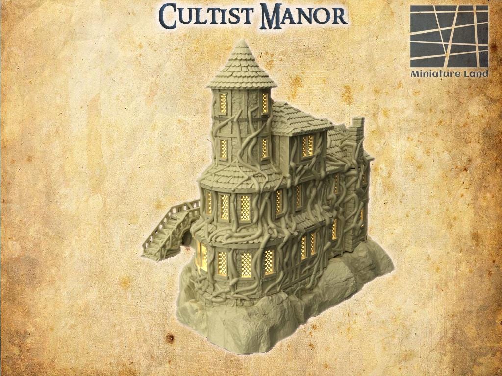 Cultist Manor - Tabletop Terrain - 28 MM, Tabletop 3D Printed Terrain by MiniatureLand, Perfect for Wargaming and RPGs