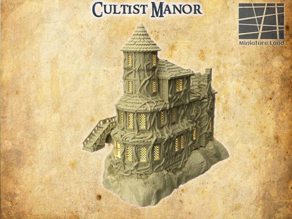 Cultist Manor - Tabletop Terrain - 28 MM, Tabletop 3D Printed Terrain by MiniatureLand, Perfect for Wargaming and RPGs