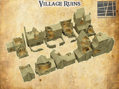 Village Ruins - Tabletop Terrain - 28 MM, Tabletop 3D Printed Terrain by MiniatureLand, Perfect for Wargaming and RPGs